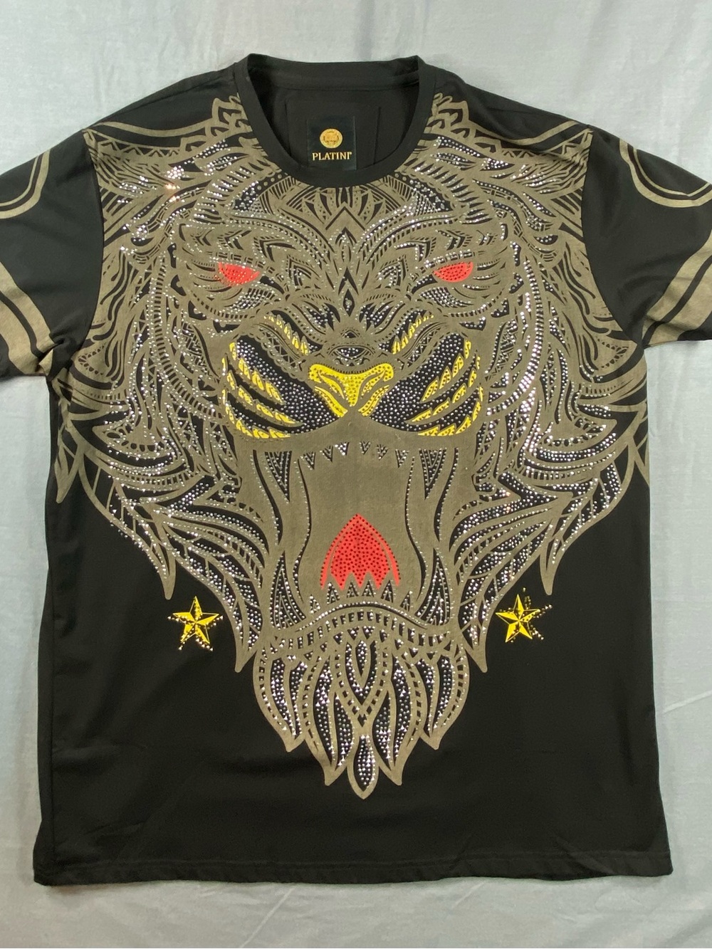 Platini Rhinestone Unisex Black Graphic Lion Rhinestone T-Shirt